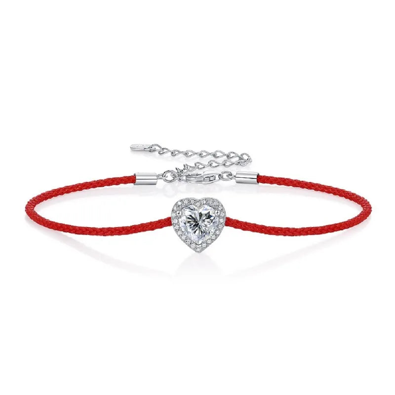 Sterling Silver Inlay Moissanite GRA Heart Bracelet
