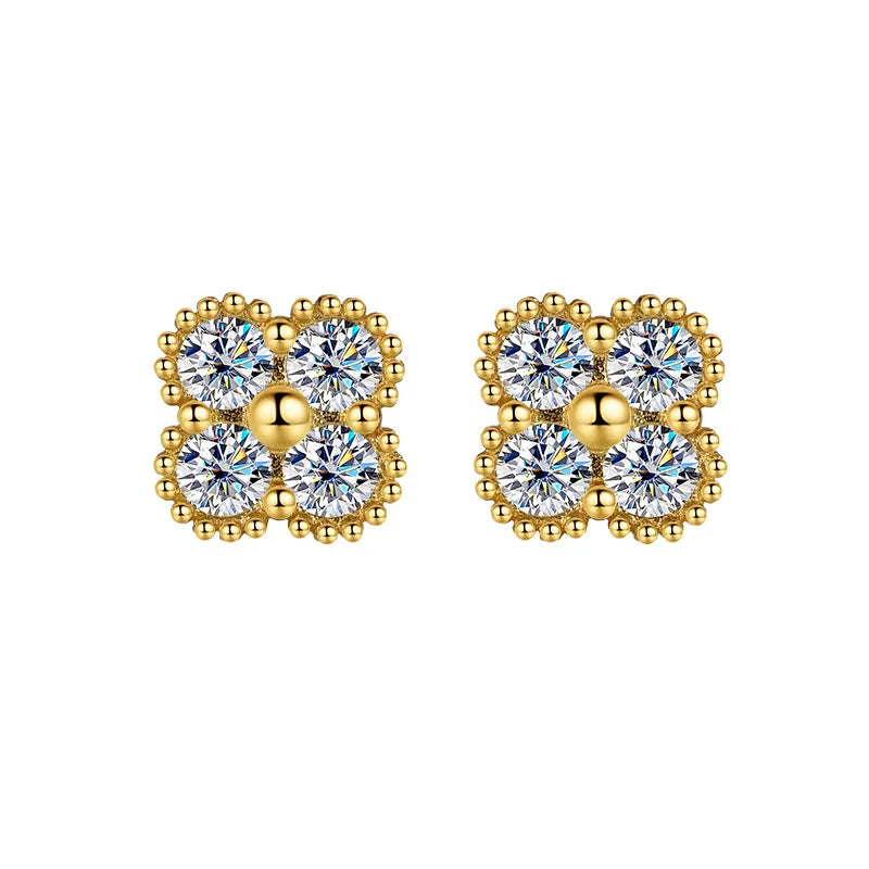 Beautiful 1.2 Carat Moissanite GRA Certificate Flowers Stud Earrings