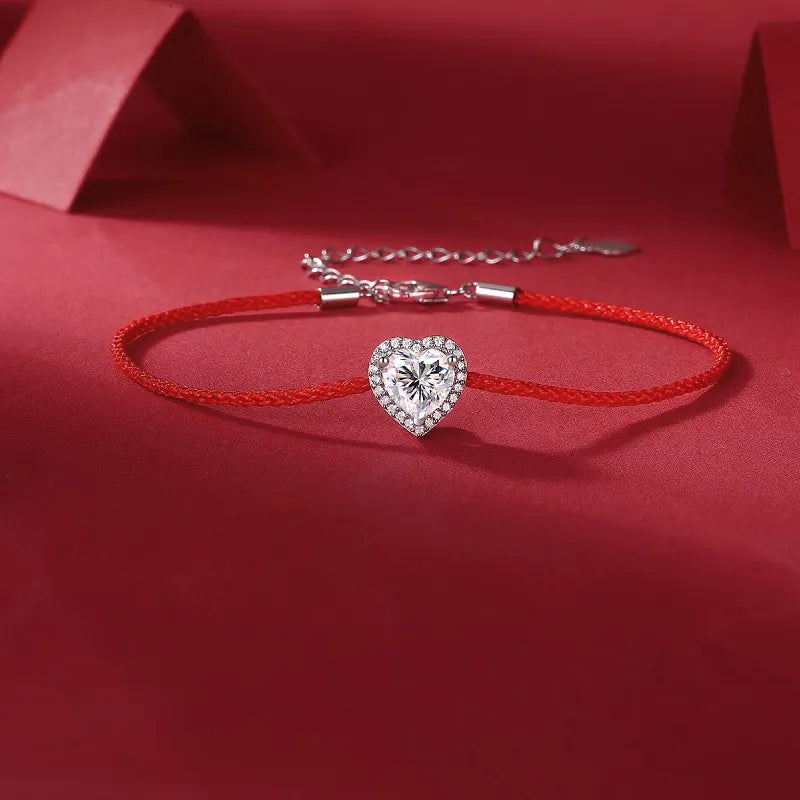Sterling Silver Inlay Moissanite GRA Heart Bracelet