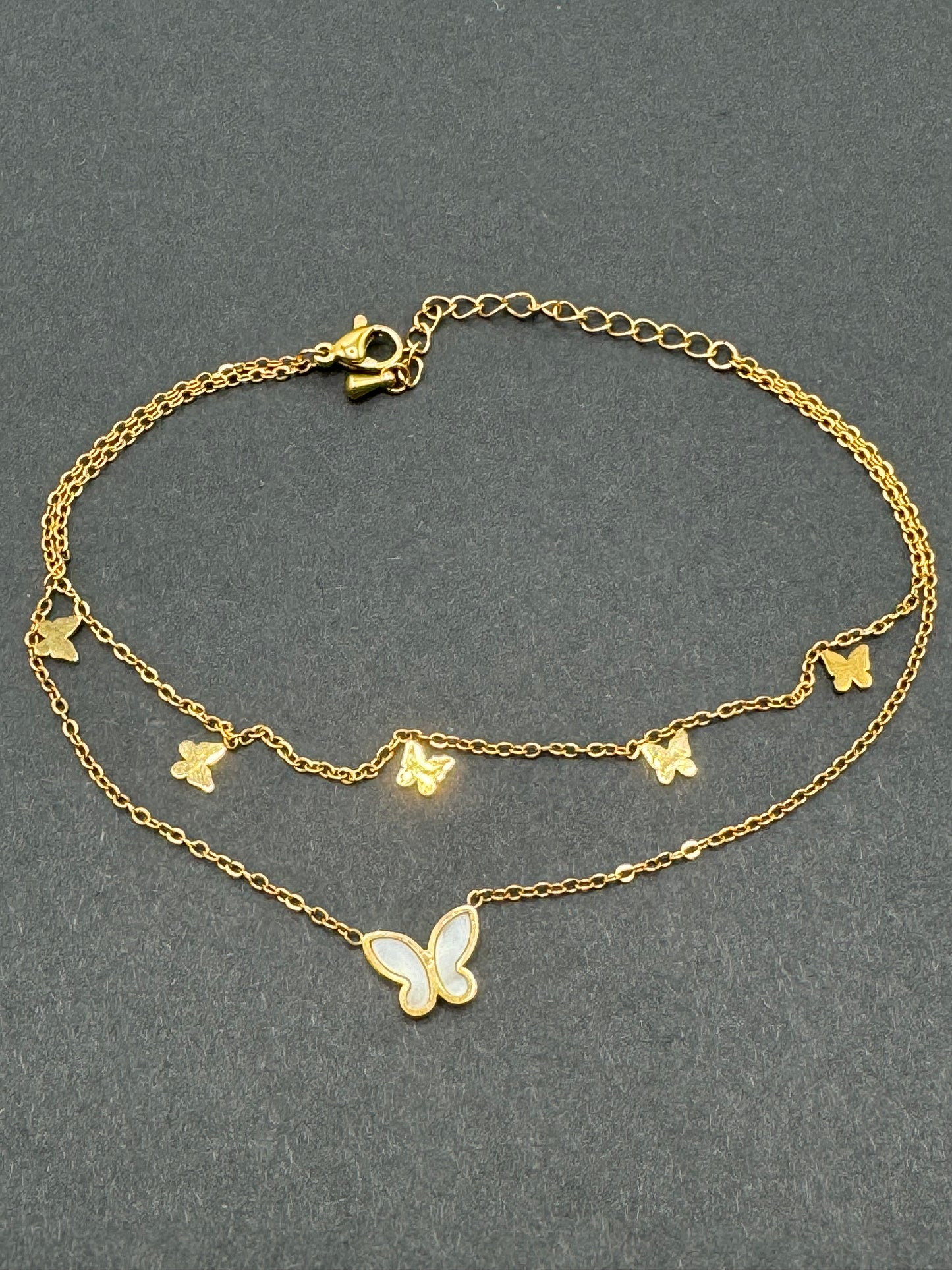 18K Gold Women’s Anklet with Pearl Butterfly