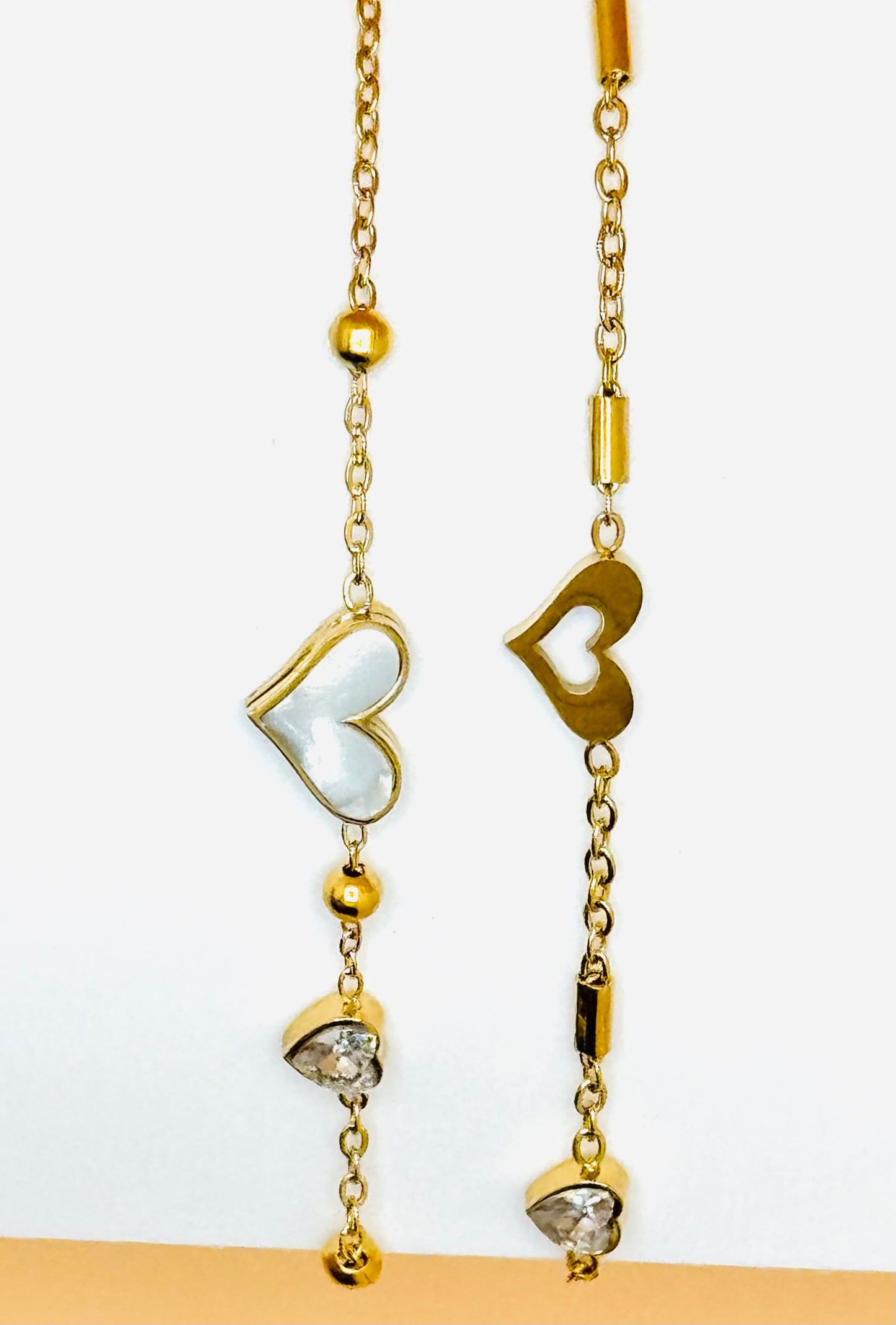 18K Gold Women’s Anklet with Pearl Heart and Zircon Diamonds