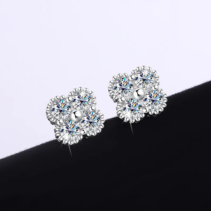 Beautiful 1.2 Carat Moissanite GRA Certificate Flowers Stud Earrings