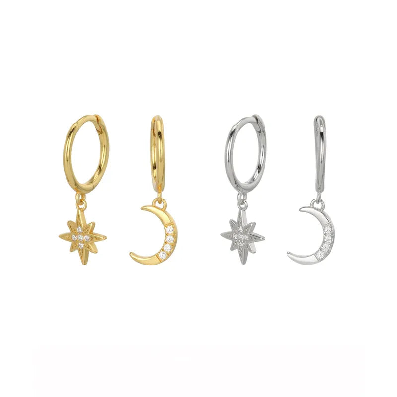 Zircon Star Moon Drop Earrings
