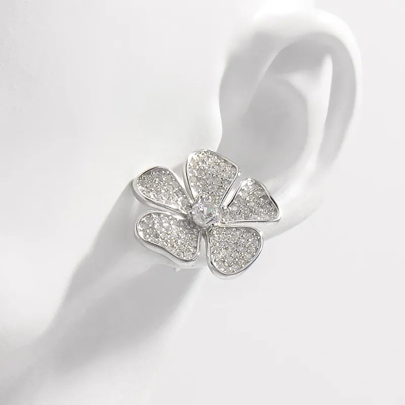 Floral Zircon White Gold Ear Studs