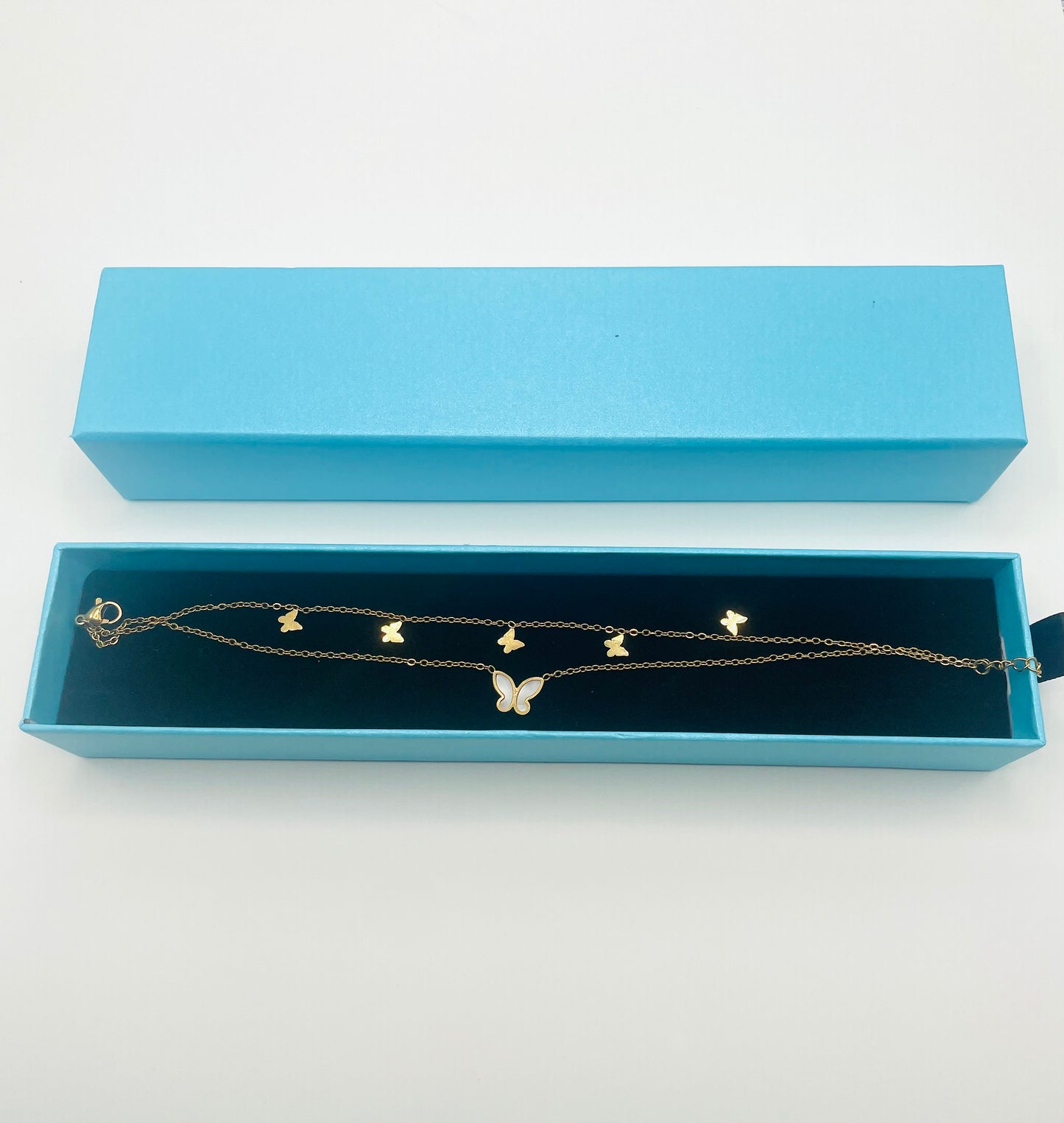 18K Gold Women’s Anklet with Pearl Butterfly