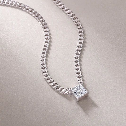 Square 1 Carat Moissanite GRA Pendant Necklace