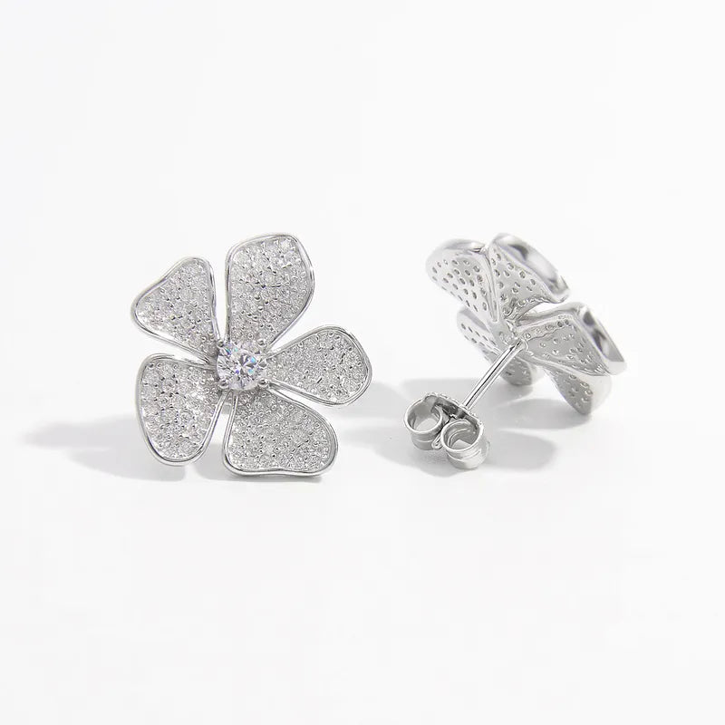 Floral Zircon White Gold Ear Studs