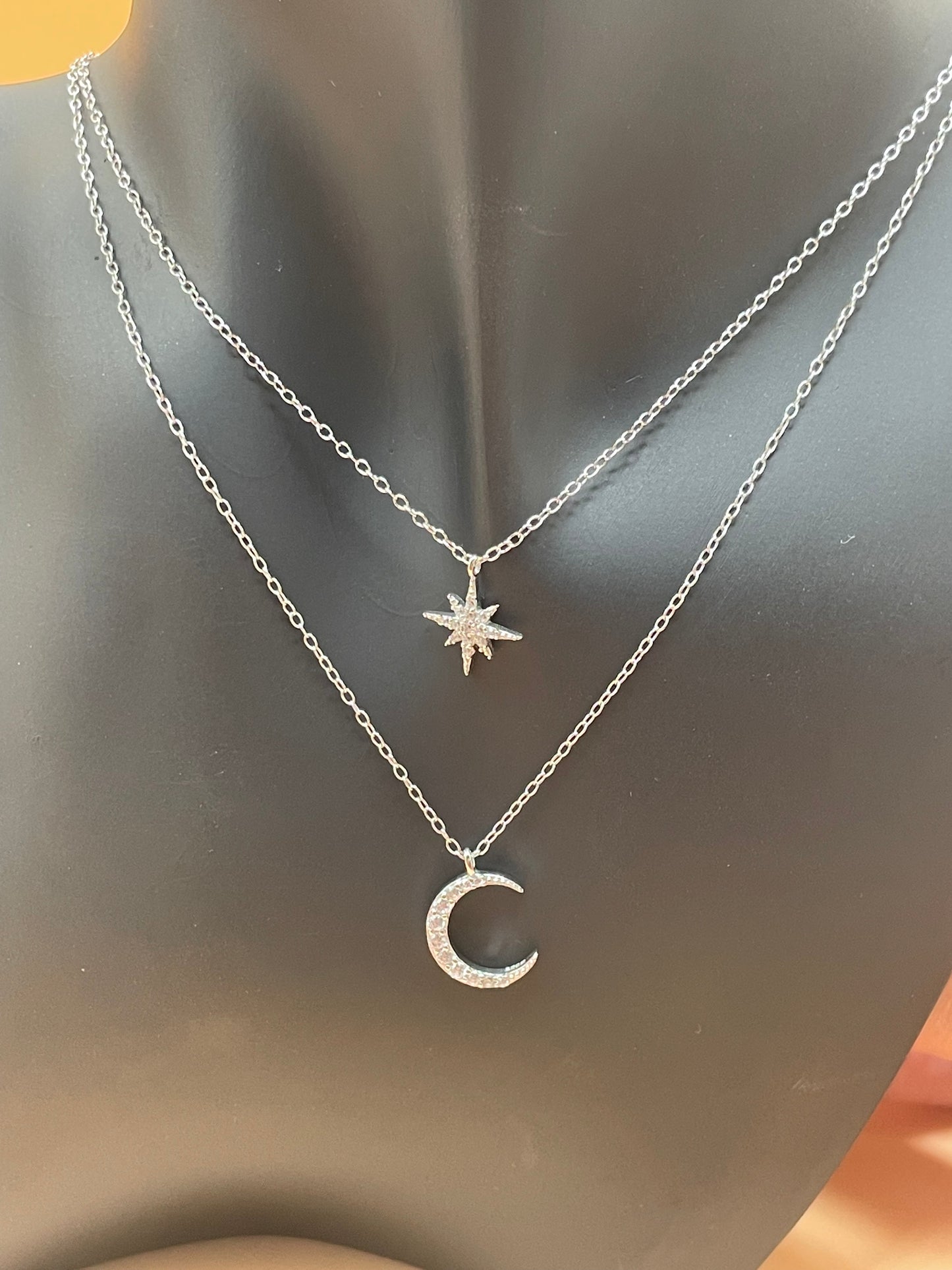 Zircon Star Moon Sterling Silver Necklace