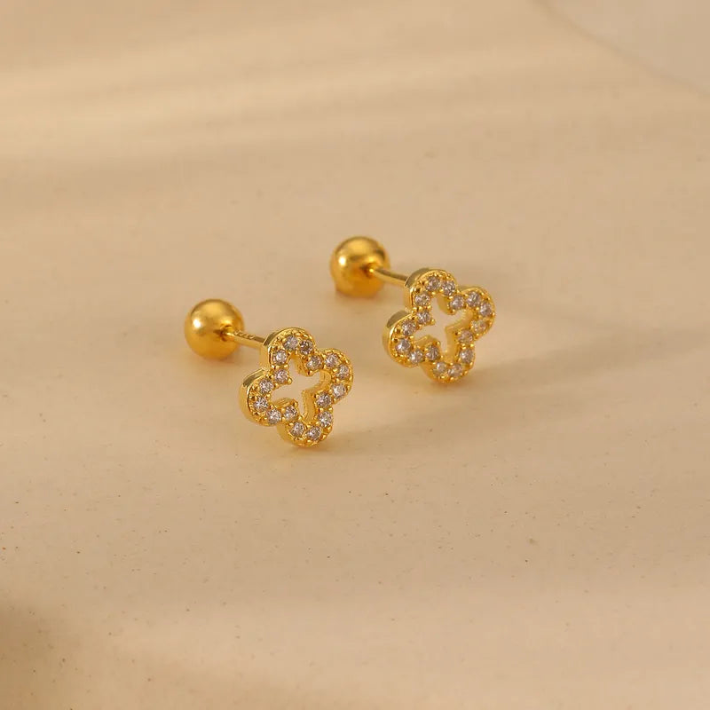 Zircon Four Leaf Clover Ear Studs