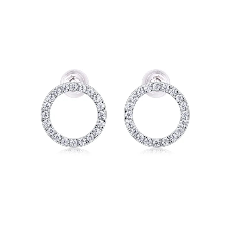 18K Gold Shiny Circle Moissanite GRA Ear Studs