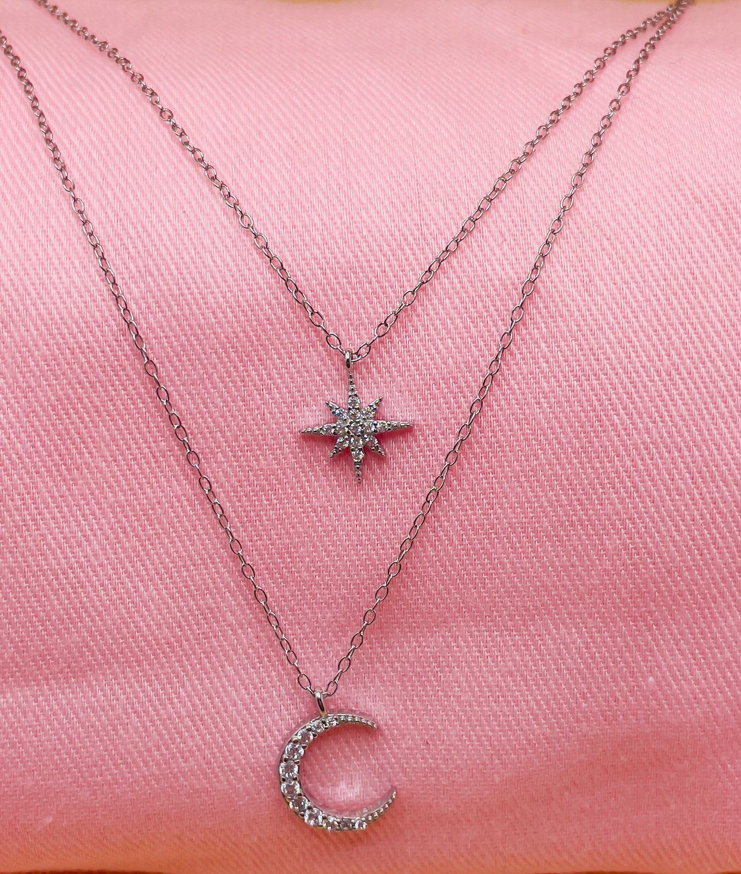 Zircon Star Moon Sterling Silver Necklace