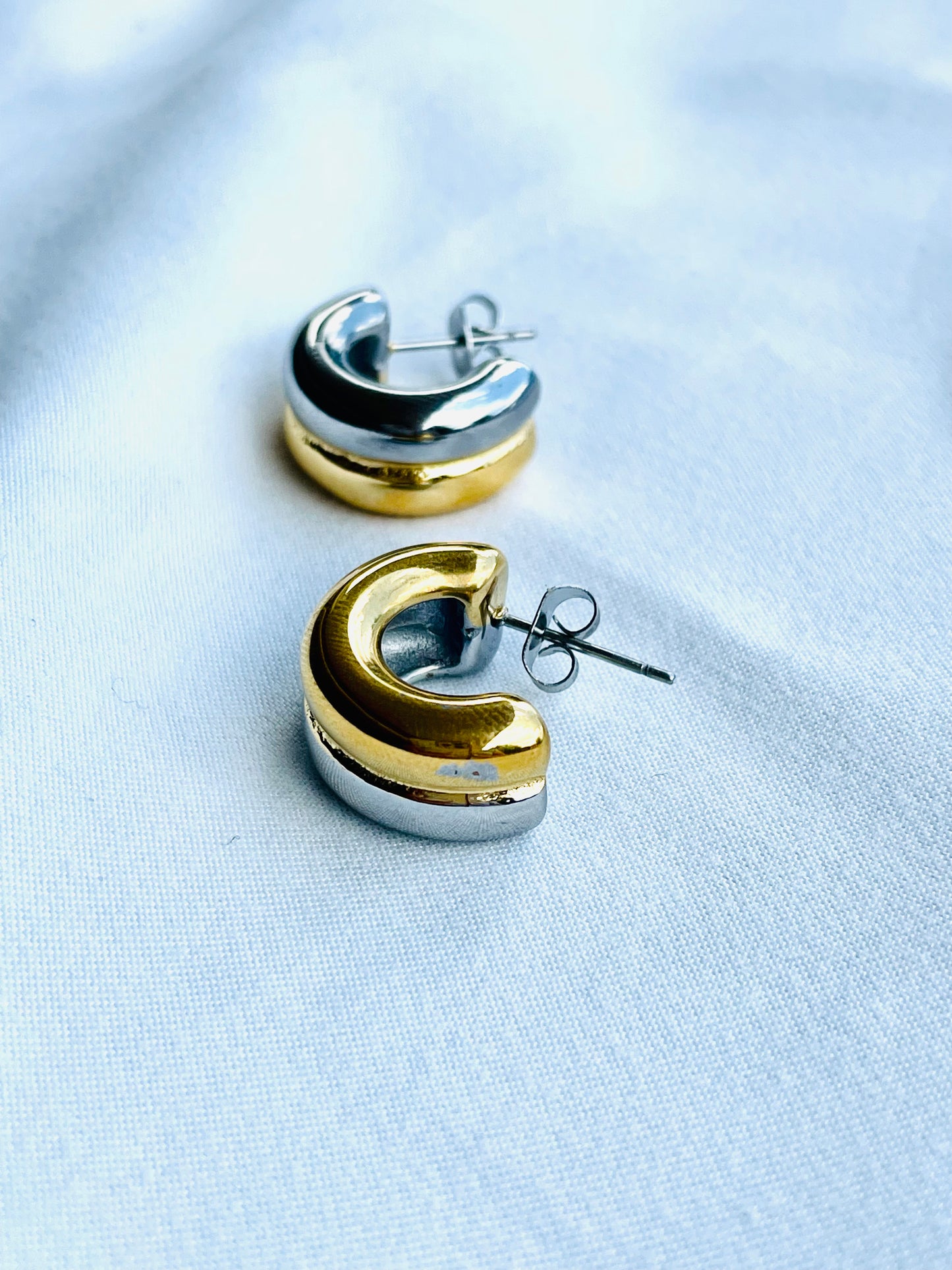 18K Gold Sterling Silver Two Toned Stud Earrings