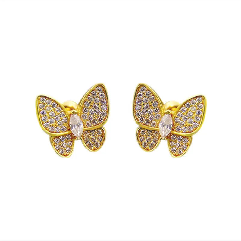 Shiny Butterfly Zircon 18K Gold Plated Ear Studs