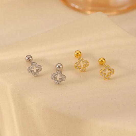 Zircon Four Leaf Clover Ear Studs