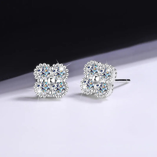 Beautiful 1.2 Carat Moissanite GRA Certificate Flowers Stud Earrings