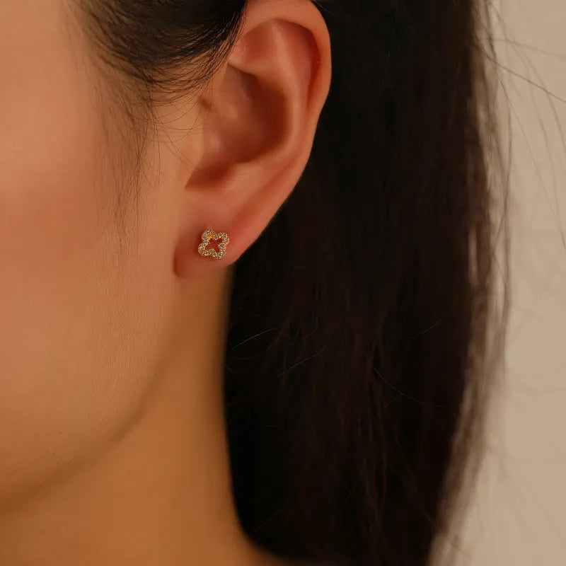 Zircon Four Leaf Clover Ear Studs