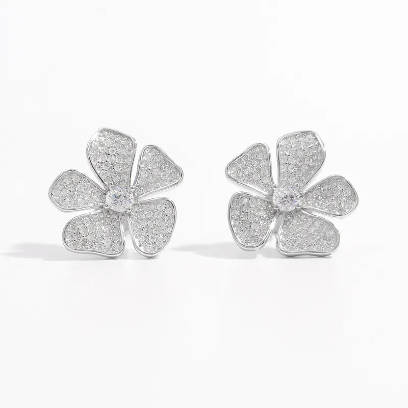 Floral Zircon White Gold Ear Studs