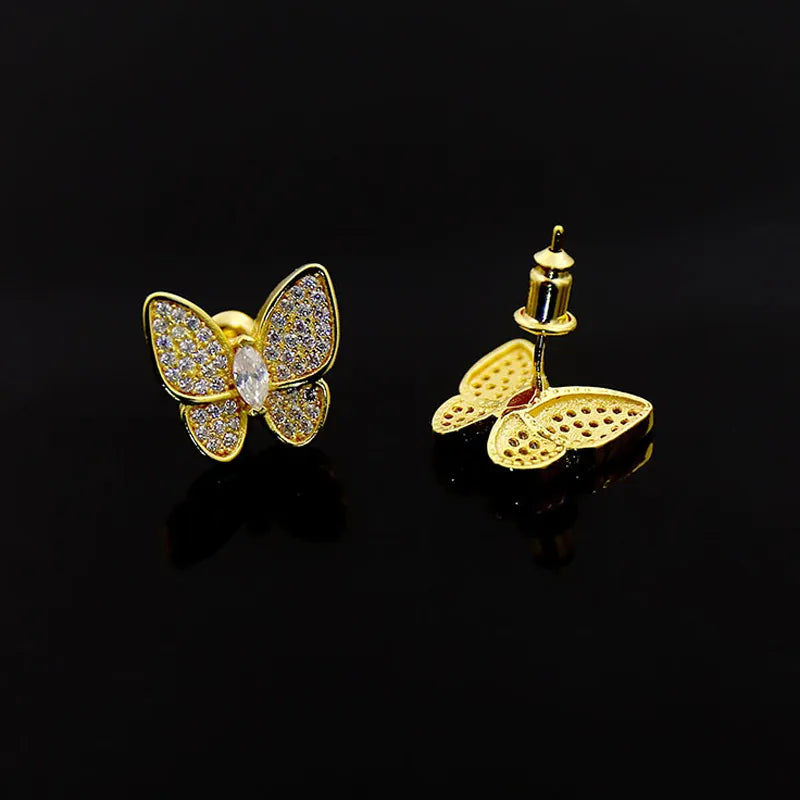 Shiny Butterfly Zircon 18K Gold Plated Ear Studs