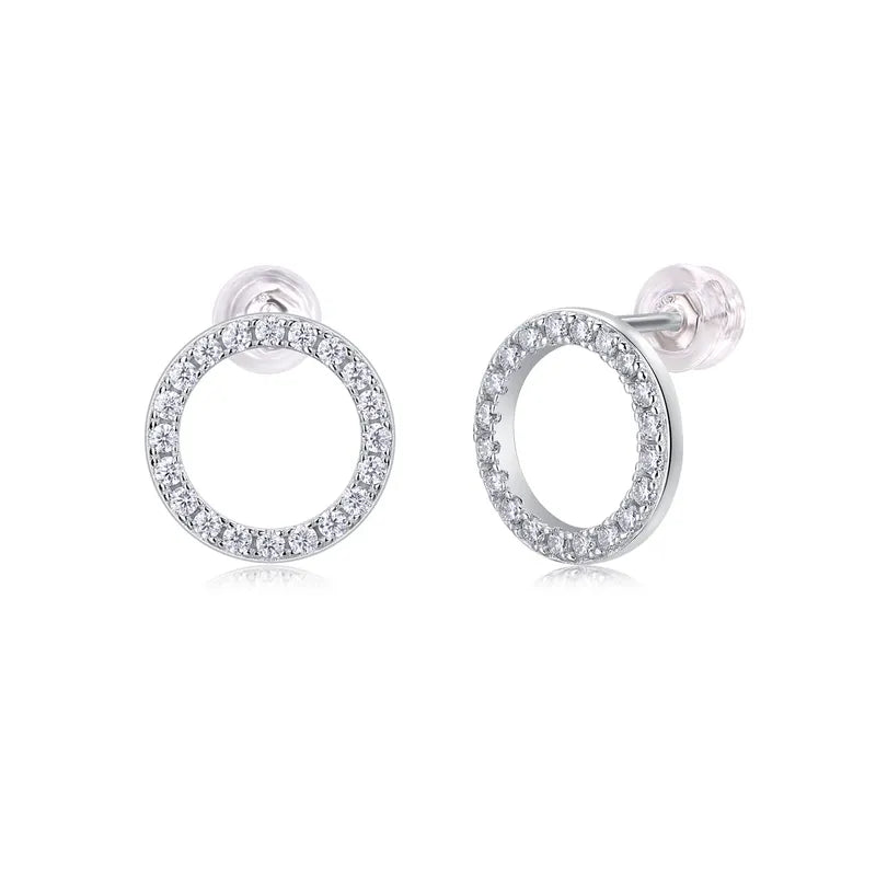 18K Gold Shiny Circle Moissanite GRA Ear Studs