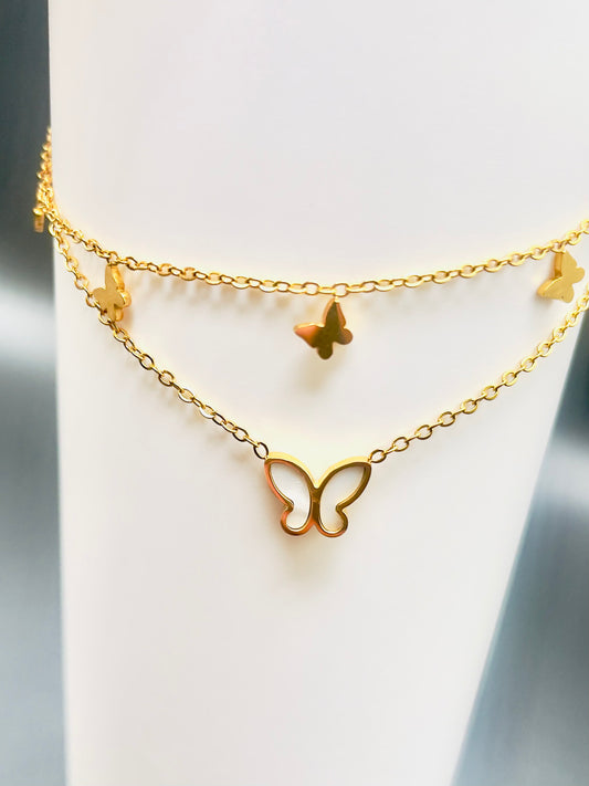 18K Gold Women’s Anklet with Pearl Butterfly