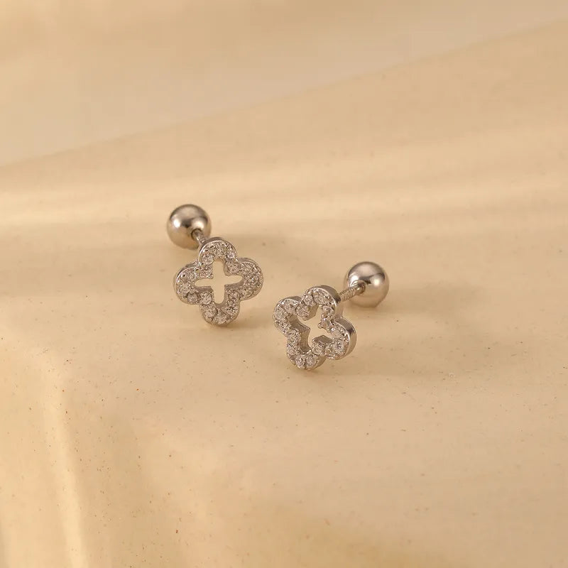 Zircon Four Leaf Clover Ear Studs