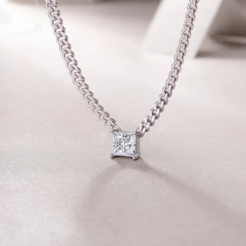 Square 1 Carat Moissanite GRA Pendant Necklace